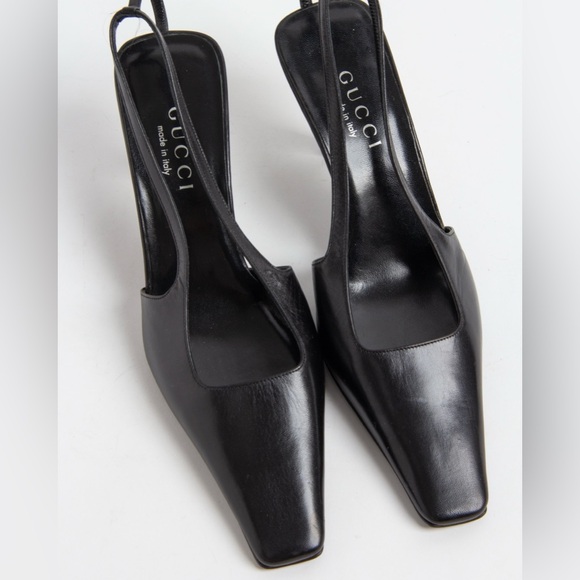 SOLD— Gucci Black Square Toe Crystal G Slingback Heels - Picture 6 of 11